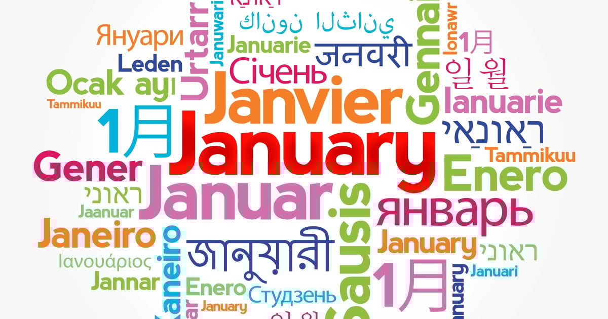 ordsky med januar på mange språk